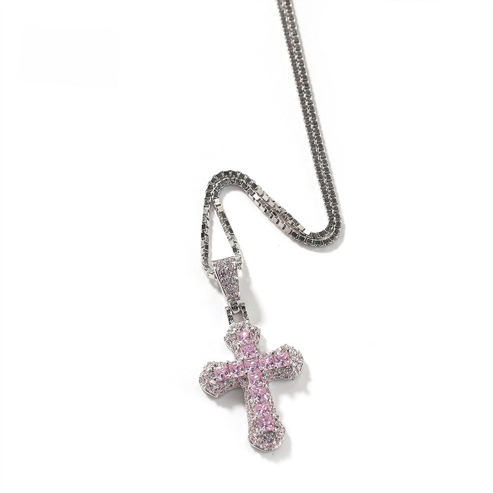 Mini Cross Diamond-Studded Gold-Plated Necklace