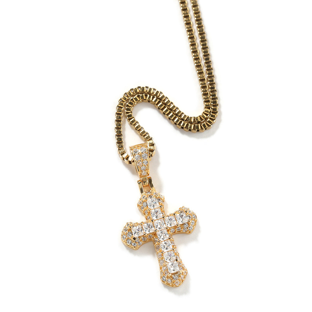 Mini Cross Diamond-Studded Gold-Plated Necklace