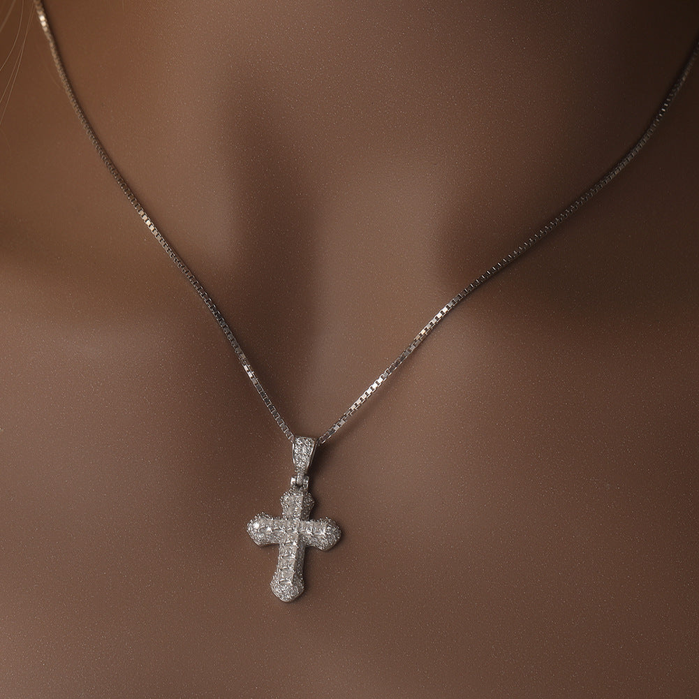 Mini Cross Diamond-Studded Gold-Plated Necklace